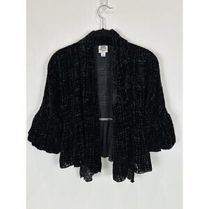 IVY JANE Open Cardigan Jacket XS Black Velvet Sheer Burnout Whimsigoth Emo Goth